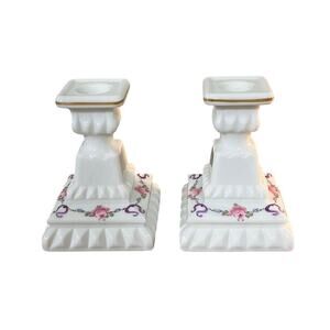 Vintage Porcelain Candlestick Holders Pair Floral Cottagecore Candle Holders